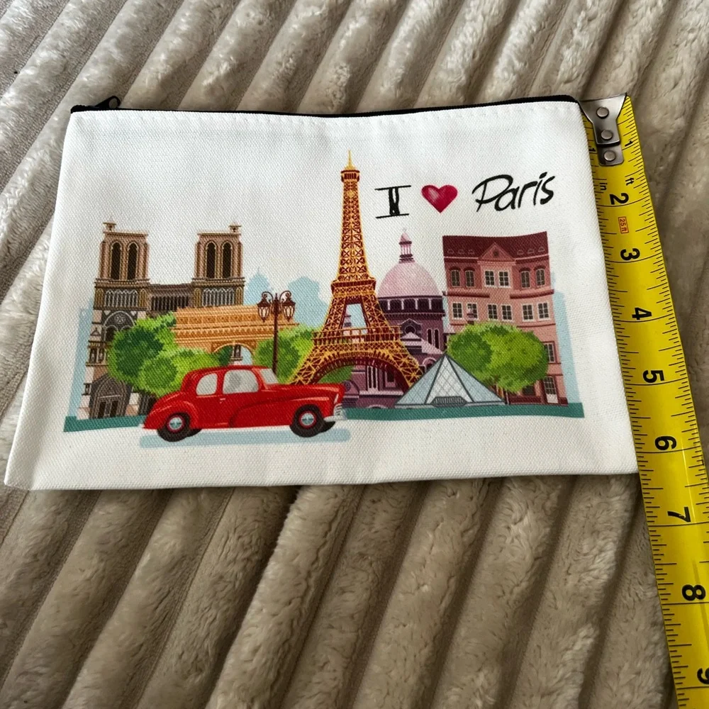 I Love Paris White multicolorcanvas Makeup Pouch bad Eiffel Tower city of Paris